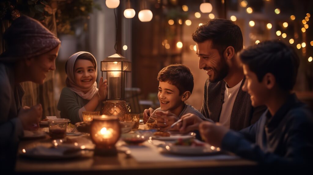 family-enjoying-their-iftar-ramadan-together-with-ramadan-kareem-ramadan-lantern